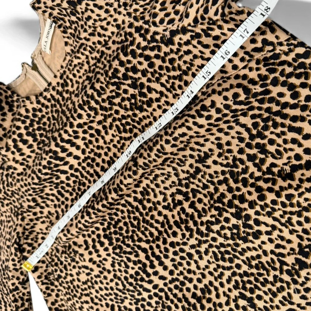 Ulla Johnson Leopard Print Long Puff Sleeve‎ Women's Thick Denim Blouse Top Sz 2